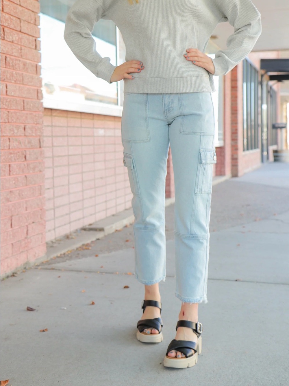 KanCan Felicity High-Rise Straight Cargo Crop Light Blue Jeans Sz 9/28